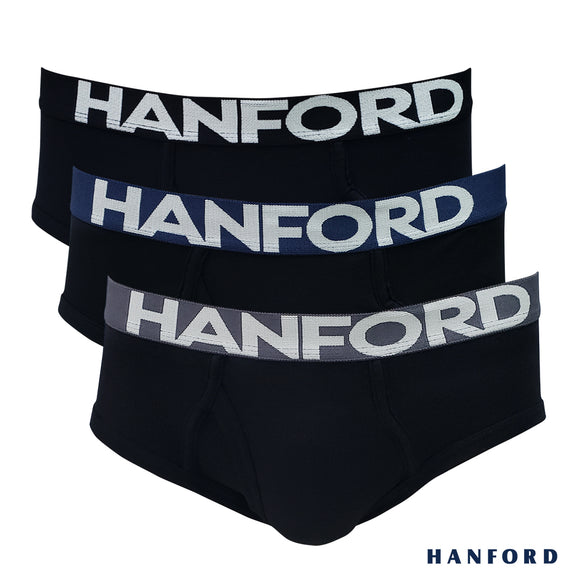Hanford Men Premium Ribbed Cotton Modern Hipster Briefs w/ Fly Opening Braxton - Assorted Colors (3in1 Pack)
