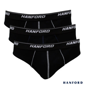 Hanford Men Premium Ribbed Cotton w/ Contrast Stitch Briefs - Black (3in1 Pack)