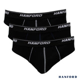 Hanford Men Premium Ribbed Cotton w/ Contrast Stitch Briefs - Black (3in1 Pack)